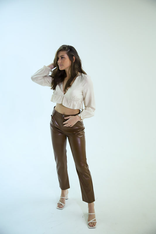 Harper Faux Leather Pants - Sand + Slate